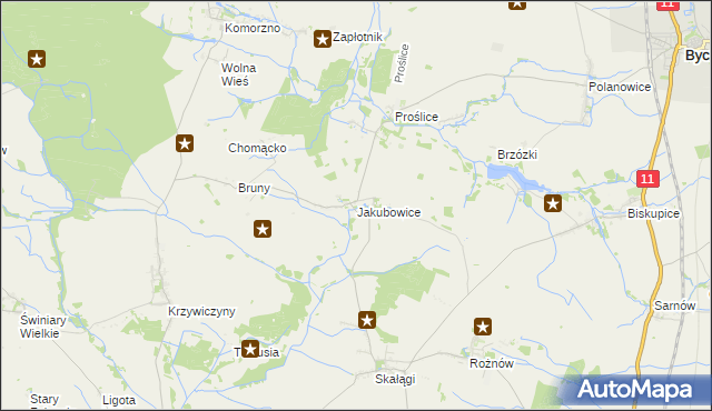 mapa Jakubowice gmina Byczyna, Jakubowice gmina Byczyna na mapie Targeo