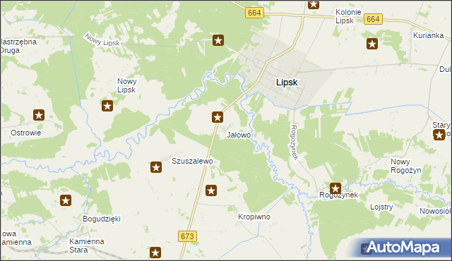 mapa Jałowo gmina Lipsk, Jałowo gmina Lipsk na mapie Targeo