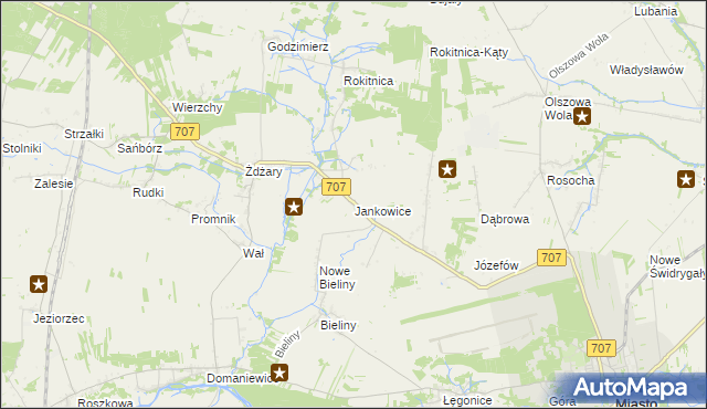 mapa Jankowice gmina Nowe Miasto nad Pilicą, Jankowice gmina Nowe Miasto nad Pilicą na mapie Targeo