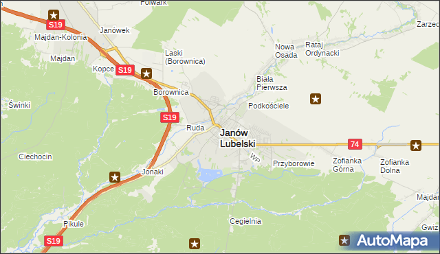 mapa Janów Lubelski, Janów Lubelski na mapie Targeo