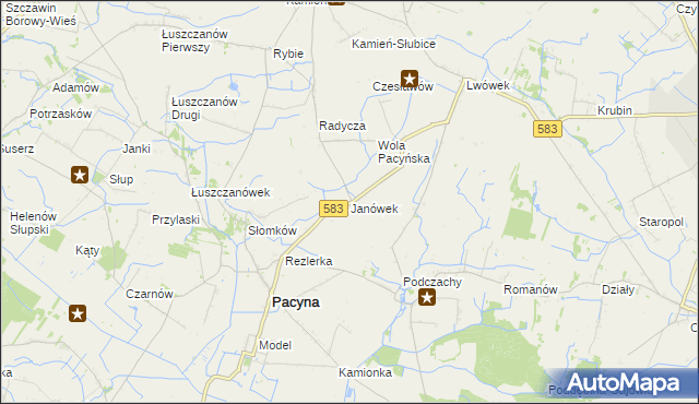 mapa Janówek gmina Pacyna, Janówek gmina Pacyna na mapie Targeo