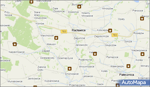 mapa Janowiczki gmina Racławice, Janowiczki gmina Racławice na mapie Targeo