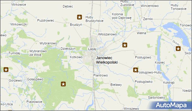 mapa Janowiec Wielkopolski, Janowiec Wielkopolski na mapie Targeo