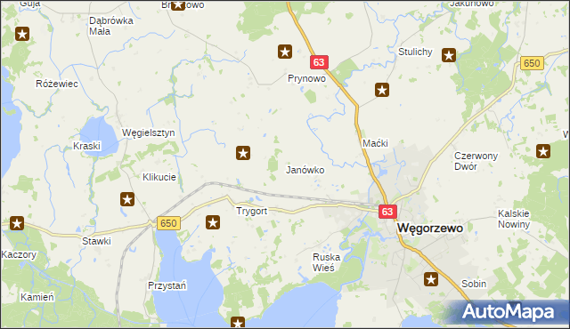 mapa Janówko gmina Węgorzewo, Janówko gmina Węgorzewo na mapie Targeo