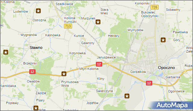 mapa Januszewice gmina Opoczno, Januszewice gmina Opoczno na mapie Targeo
