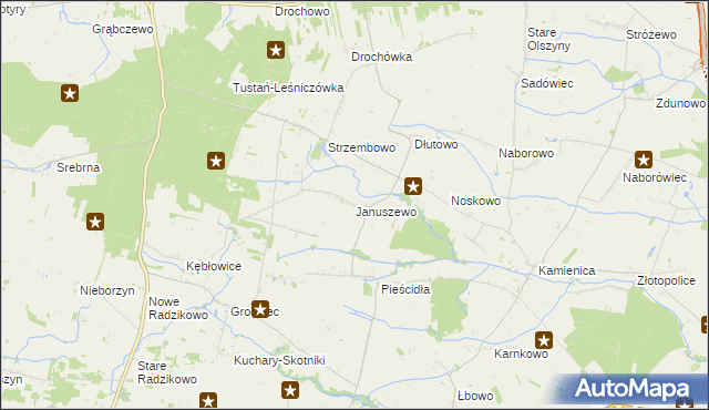 mapa Januszewo gmina Naruszewo, Januszewo gmina Naruszewo na mapie Targeo
