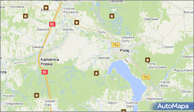 mapa Jastrząb gmina Poraj, Jastrząb gmina Poraj na mapie Targeo