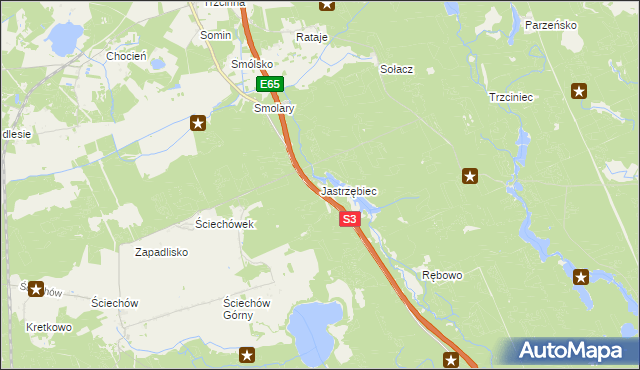 mapa Jastrzębiec gmina Lubiszyn, Jastrzębiec gmina Lubiszyn na mapie Targeo