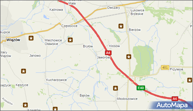 mapa Jaworów gmina Wiązów, Jaworów gmina Wiązów na mapie Targeo