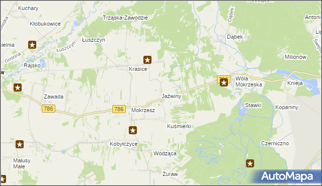 mapa Jaźwiny gmina Mstów, Jaźwiny gmina Mstów na mapie Targeo