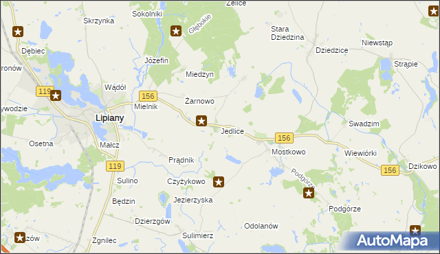 mapa Jedlice gmina Lipiany, Jedlice gmina Lipiany na mapie Targeo