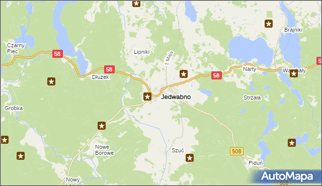 mapa Jedwabno powiat szczycieński, Jedwabno powiat szczycieński na mapie Targeo