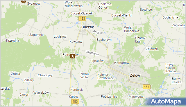 mapa Józefatów gmina Buczek, Józefatów gmina Buczek na mapie Targeo