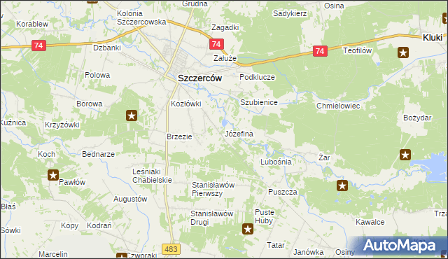 mapa Józefina gmina Szczerców, Józefina gmina Szczerców na mapie Targeo
