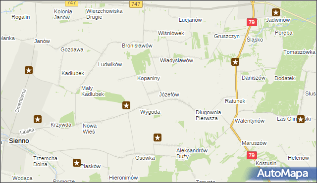 mapa Józefów gmina Lipsko, Józefów gmina Lipsko na mapie Targeo