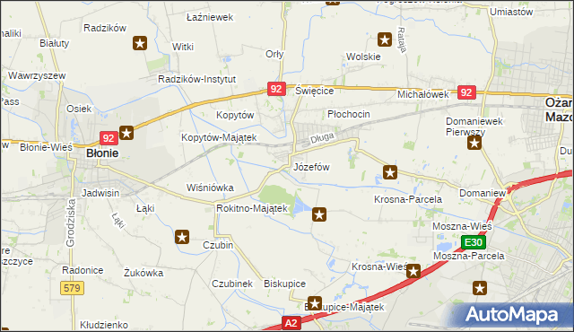mapa Józefów gmina Ożarów Mazowiecki, Józefów gmina Ożarów Mazowiecki na mapie Targeo