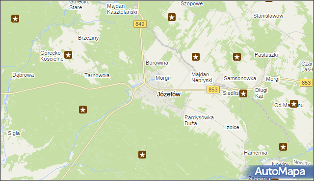 mapa Józefów powiat biłgorajski, Józefów powiat biłgorajski na mapie Targeo