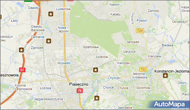 mapa Julianów gmina Piaseczno, Julianów gmina Piaseczno na mapie Targeo