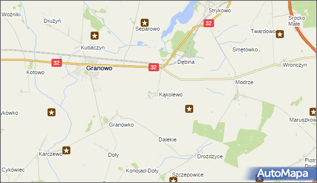 mapa Kąkolewo gmina Granowo, Kąkolewo gmina Granowo na mapie Targeo