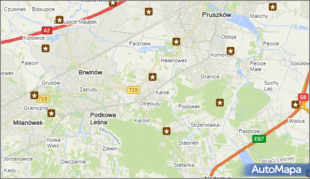 mapa Kanie gmina Brwinów, Kanie gmina Brwinów na mapie Targeo