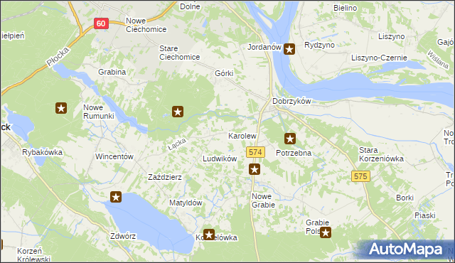 mapa Karolew gmina Gąbin, Karolew gmina Gąbin na mapie Targeo