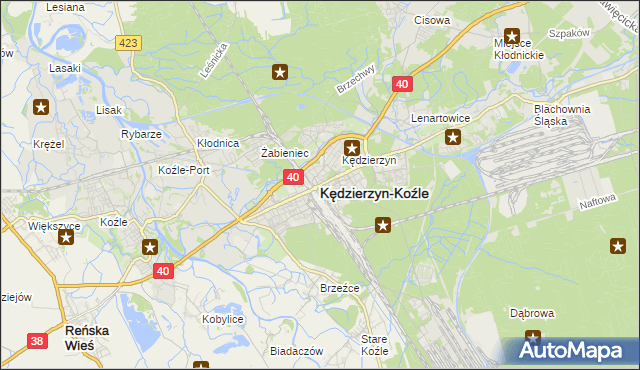 mapa Kędzierzyna-Koźle, Kędzierzyn-Koźle na mapie Targeo