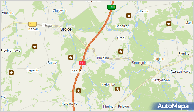 mapa Kiełpino gmina Brojce, Kiełpino gmina Brojce na mapie Targeo