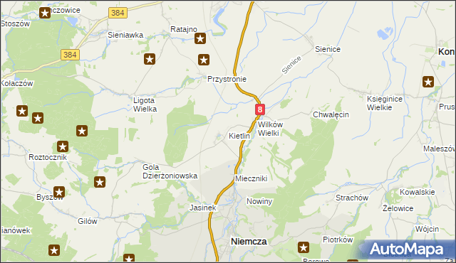mapa Kietlin gmina Niemcza, Kietlin gmina Niemcza na mapie Targeo