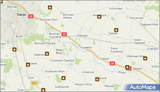mapa Kisielewo gmina Sierpc, Kisielewo gmina Sierpc na mapie Targeo