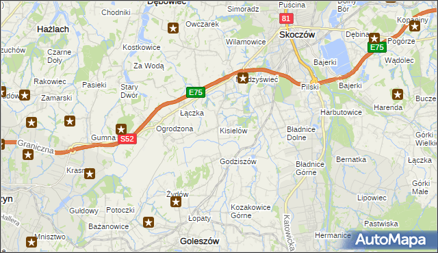mapa Kisielów gmina Goleszów, Kisielów gmina Goleszów na mapie Targeo