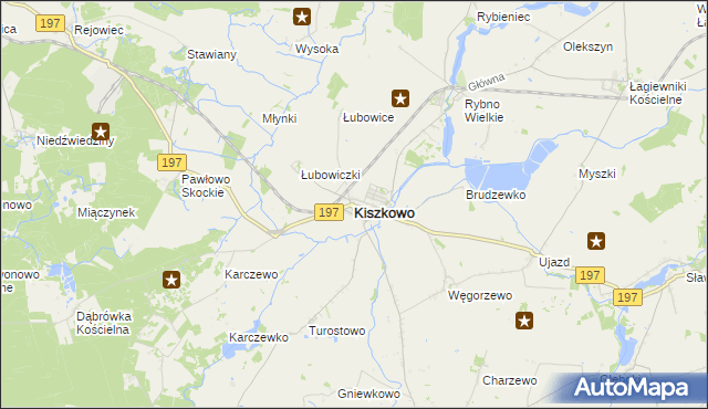 mapa Kiszkowo powiat gnieźnieński, Kiszkowo powiat gnieźnieński na mapie Targeo