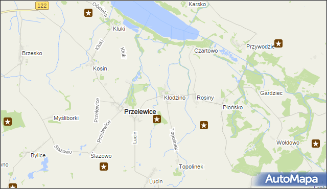 mapa Kłodzino gmina Przelewice, Kłodzino gmina Przelewice na mapie Targeo