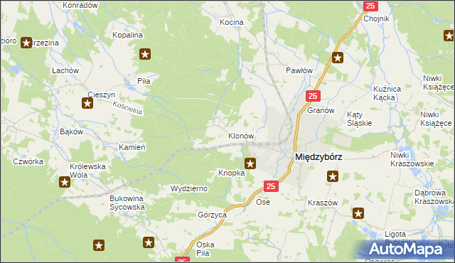 mapa Klonów gmina Międzybórz, Klonów gmina Międzybórz na mapie Targeo