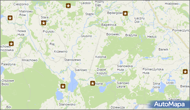 mapa Kolonia gmina Kartuzy, Kolonia gmina Kartuzy na mapie Targeo