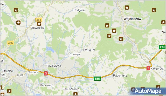 mapa Komarno gmina Janowice Wielkie, Komarno gmina Janowice Wielkie na mapie Targeo