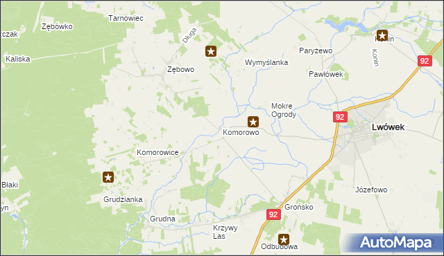 mapa Komorowo gmina Lwówek, Komorowo gmina Lwówek na mapie Targeo