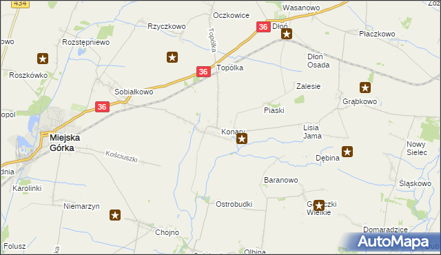 mapa Konary gmina Miejska Górka, Konary gmina Miejska Górka na mapie Targeo