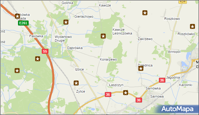 mapa Konarzewo gmina Rawicz, Konarzewo gmina Rawicz na mapie Targeo