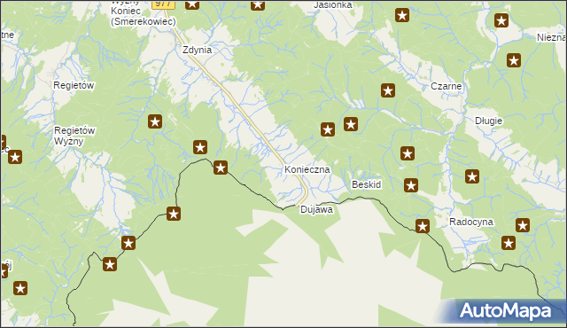 mapa Konieczna gmina Uście Gorlickie, Konieczna gmina Uście Gorlickie na mapie Targeo