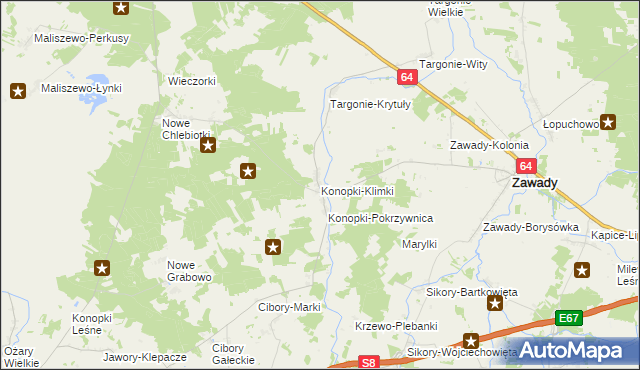 mapa Konopki-Klimki, Konopki-Klimki na mapie Targeo