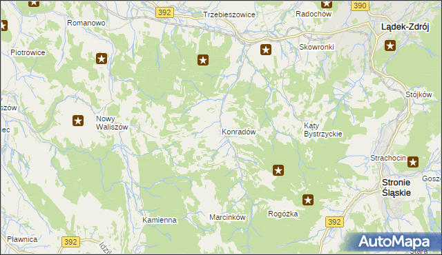 mapa Konradów gmina Lądek-Zdrój, Konradów gmina Lądek-Zdrój na mapie Targeo
