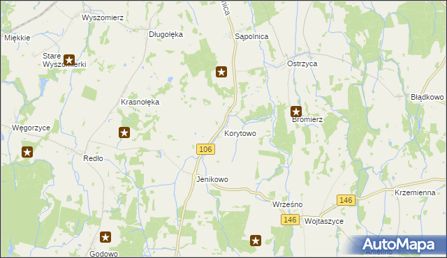 mapa Korytowo gmina Maszewo, Korytowo gmina Maszewo na mapie Targeo