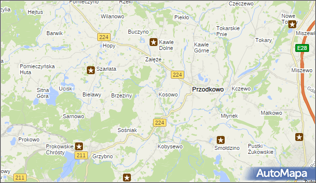 mapa Kosowo gmina Przodkowo, Kosowo gmina Przodkowo na mapie Targeo