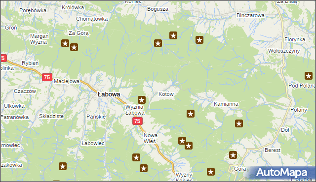 mapa Kotów gmina Łabowa, Kotów gmina Łabowa na mapie Targeo