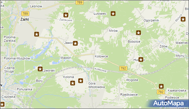 mapa Kotowice gmina Żarki, Kotowice gmina Żarki na mapie Targeo