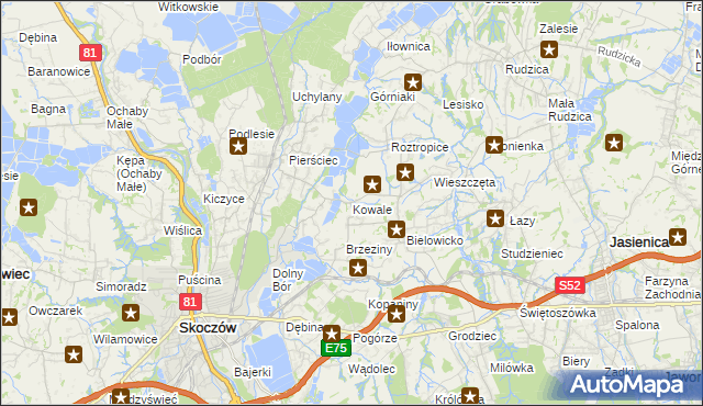 mapa Kowale gmina Skoczów, Kowale gmina Skoczów na mapie Targeo