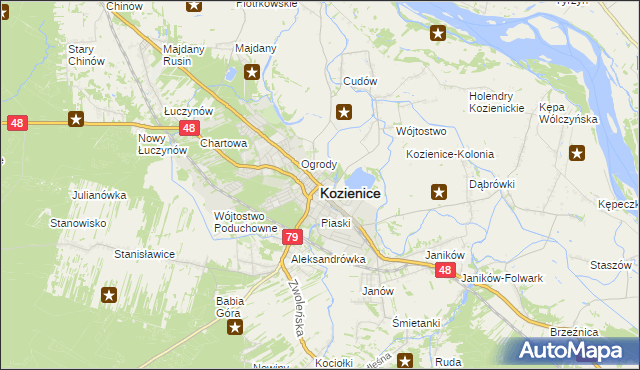mapa Kozienice, Kozienice na mapie Targeo