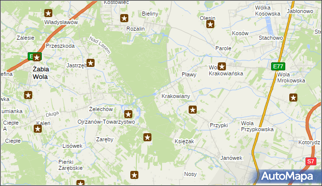 mapa Krakowiany gmina Nadarzyn, Krakowiany gmina Nadarzyn na mapie Targeo