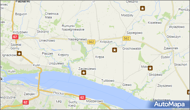 mapa Krępa gmina Dobrzyń nad Wisłą, Krępa gmina Dobrzyń nad Wisłą na mapie Targeo