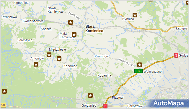 mapa Kromnów gmina Stara Kamienica, Kromnów gmina Stara Kamienica na mapie Targeo